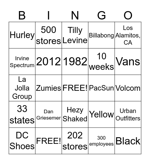 Tilly's Bingo Card
