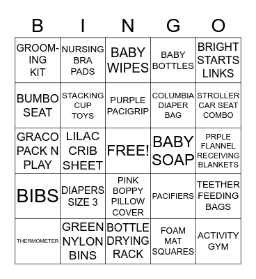 BABY SHOWER BINGO Card