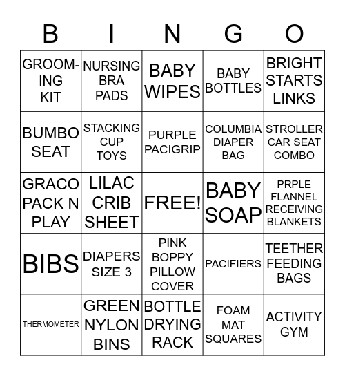 BABY SHOWER BINGO Card