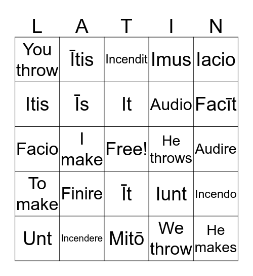 LATIN Bingo Card