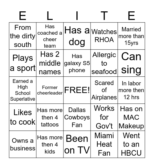 Elite Bingo Card