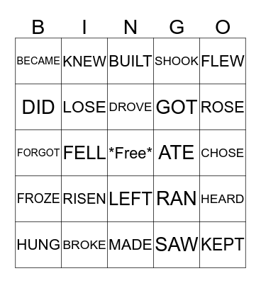 VERBS BINGO Card