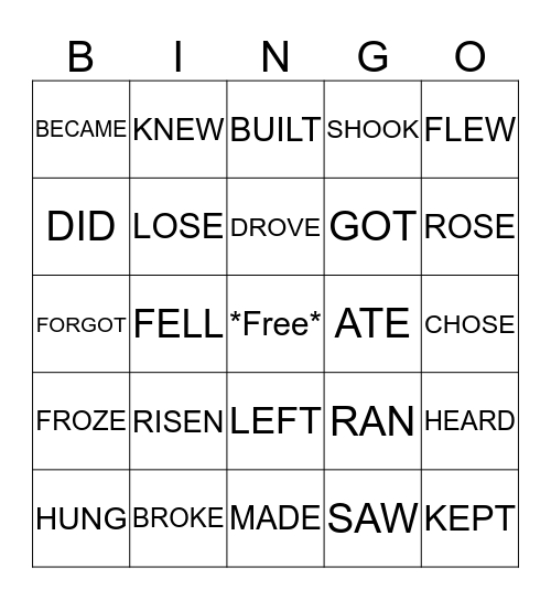 VERBS BINGO Card