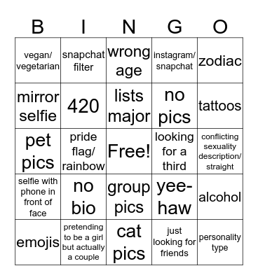 Tinder Bingo: Girls Looking for Girls Bingo Card