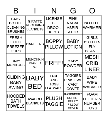 BABY SHOWER BINGO Card