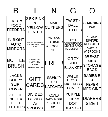 BABY SHOWER BINGO Card