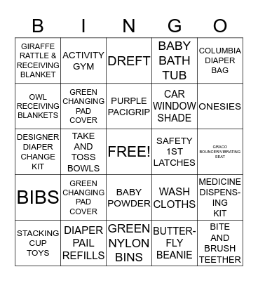 BABY SHOWER BINGO Card