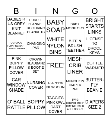 BABY SHOWER BINGO Card