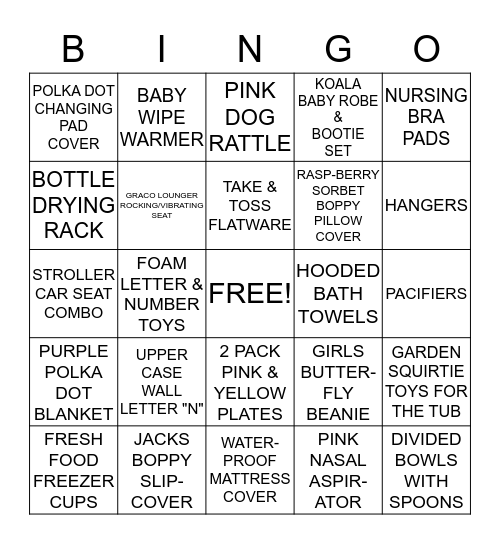 BABY SHOWER BINGO Card