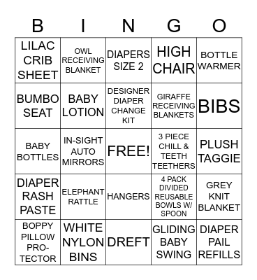 BABY SHOWER BINGO Card