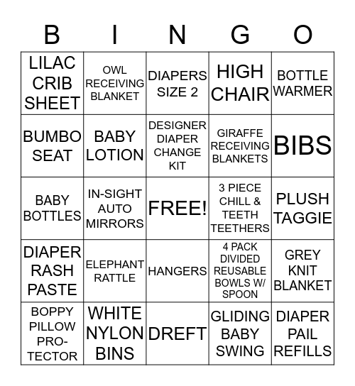 BABY SHOWER BINGO Card