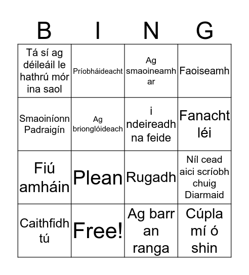 Spás Bingo Card