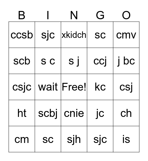Exam 1 Bingo Card