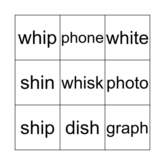 Digraph SH WH PH Bingo! Bingo Card