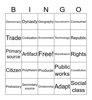 Social Studies Vocabulary Bingo Card