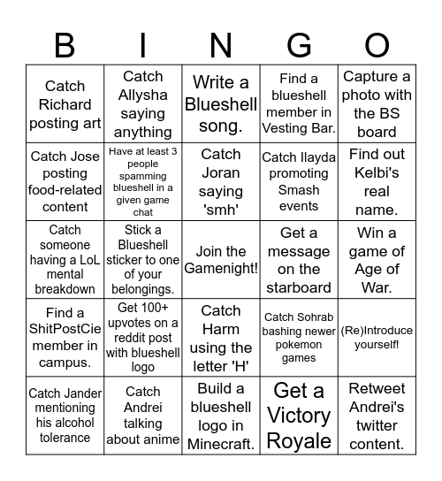 Blueshell Bingo Card