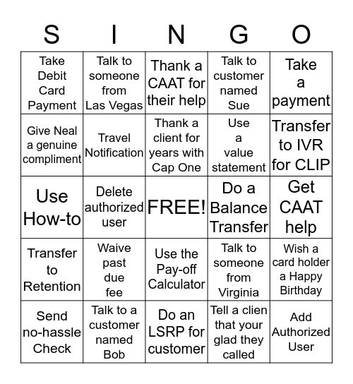 Core Singh Bingo Card
