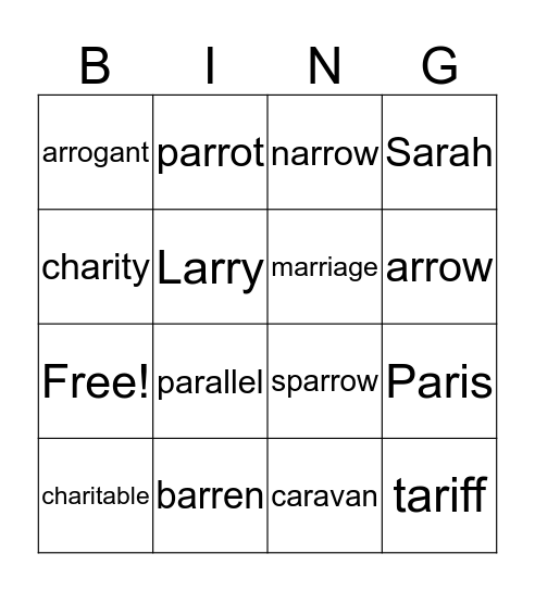 ar, arr Bingo Card