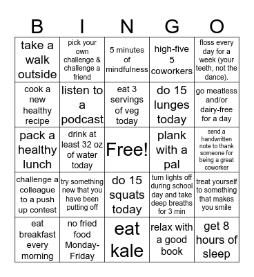 Nan Ross-Meridith #BeWell34 - Week 1 Bingo Card