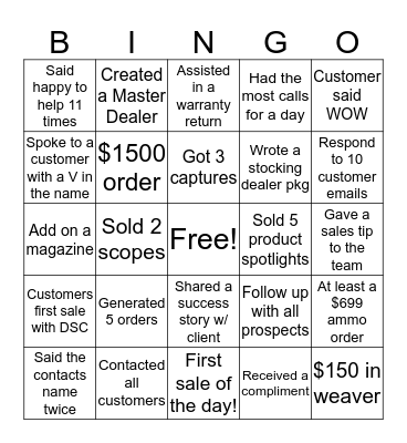 Davidson's Bingo Card