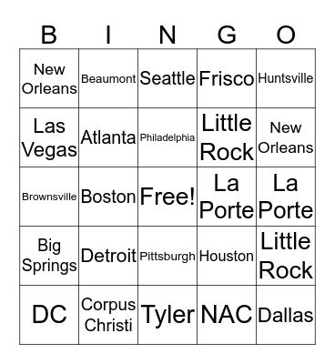 Cities Bingo Card