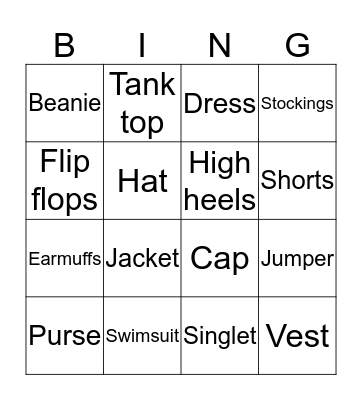 Clothes Bingo Card