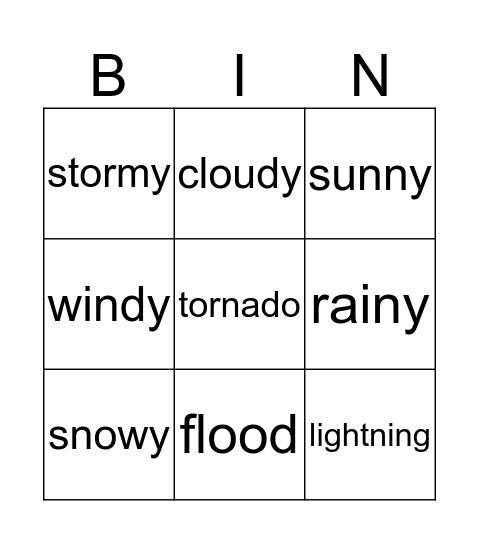 Wheather Bingo Card