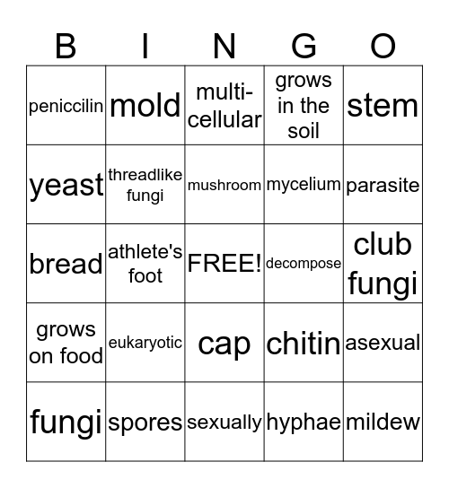 Fungi Bingo Card