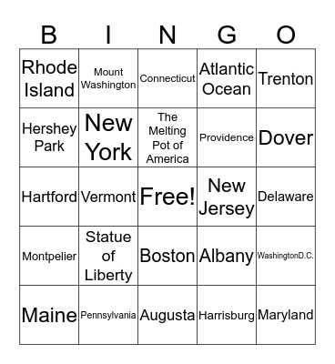Northeast Region Bingo Card