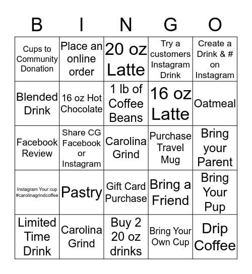 Carolina Grind Bingo Card