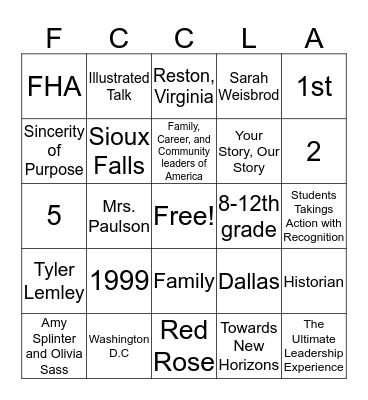 FCCLA Bingo Card