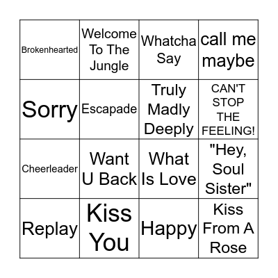 Valentine Songs Bingo Card