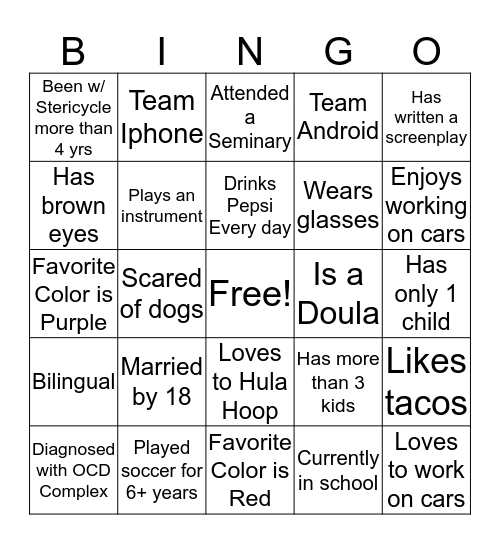 People Bingo Card