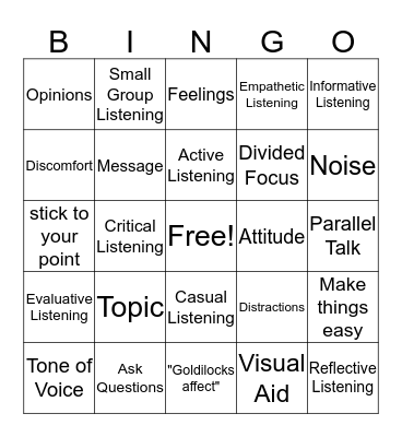 3.2 Developing Listening Skills Bingo Card