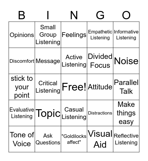 3.2 Developing Listening Skills Bingo Card