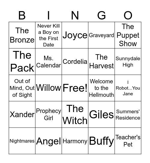 Buffy Bingo Card