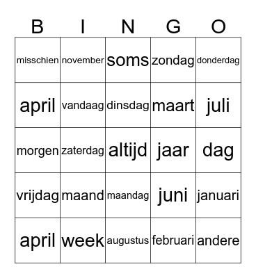 bingo thema 8 Bingo Card