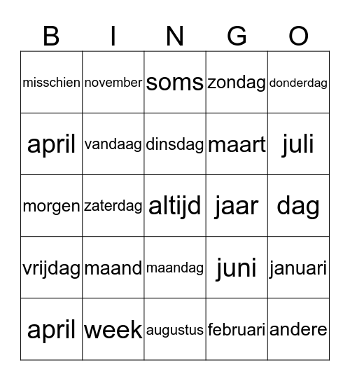 bingo thema 8 Bingo Card