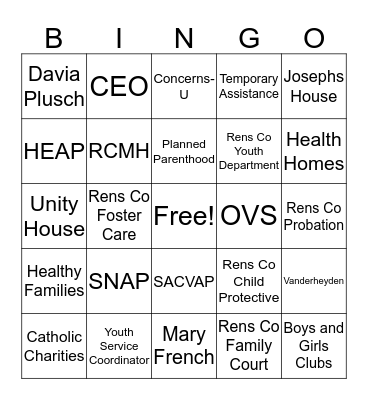 Do you know your agencies?  Bingo Card
