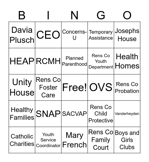 Do you know your agencies?  Bingo Card