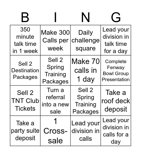Special Event Bingo Card