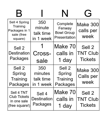 Special Event Bingo Card