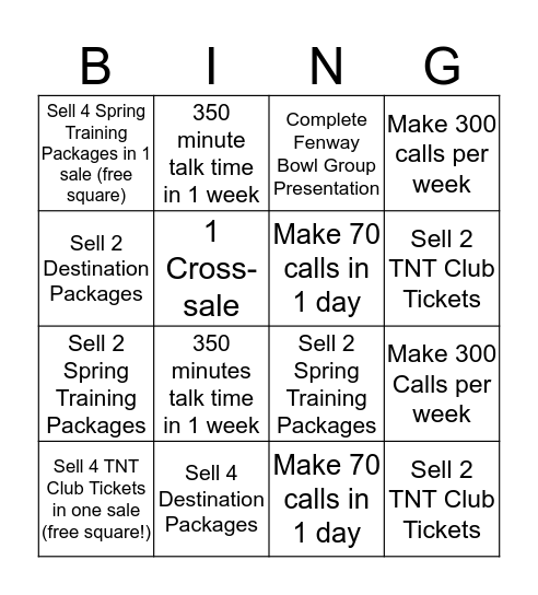 Special Event Bingo Card