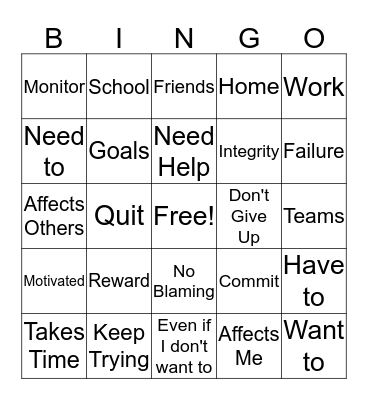 Commitment/Failure Leads to Success  Bingo Card
