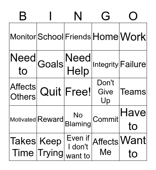 Commitment/Failure Leads to Success  Bingo Card