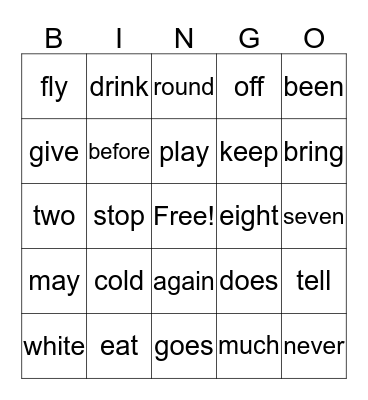 GREEN SIGHT WORDS Bingo Card