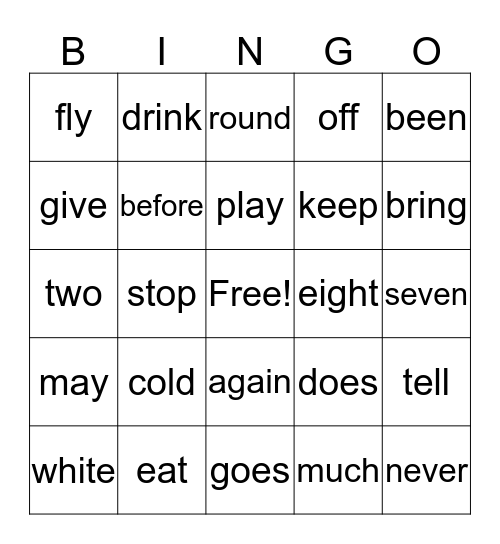 GREEN SIGHT WORDS Bingo Card