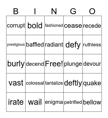 vocabulary Bingo Card