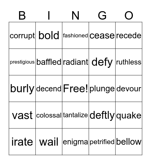 vocabulary Bingo Card