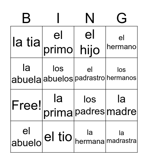 La famila - FAMILY ONLY Bingo Card